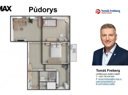 Půdorys | Pronájem bytu, 3+1, 67 m²