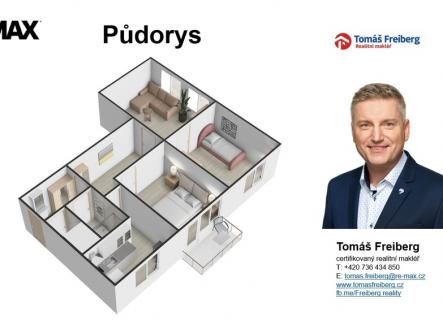 Půdorys | Pronájem bytu, 3+1, 67 m²