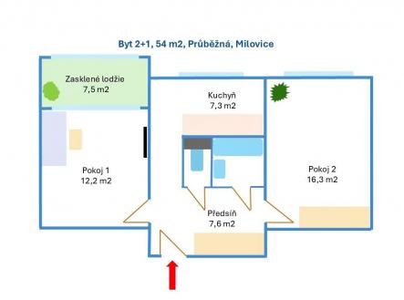 půdorys Milovice final.jpg | Prodej bytu, 2+1, 63 m²
