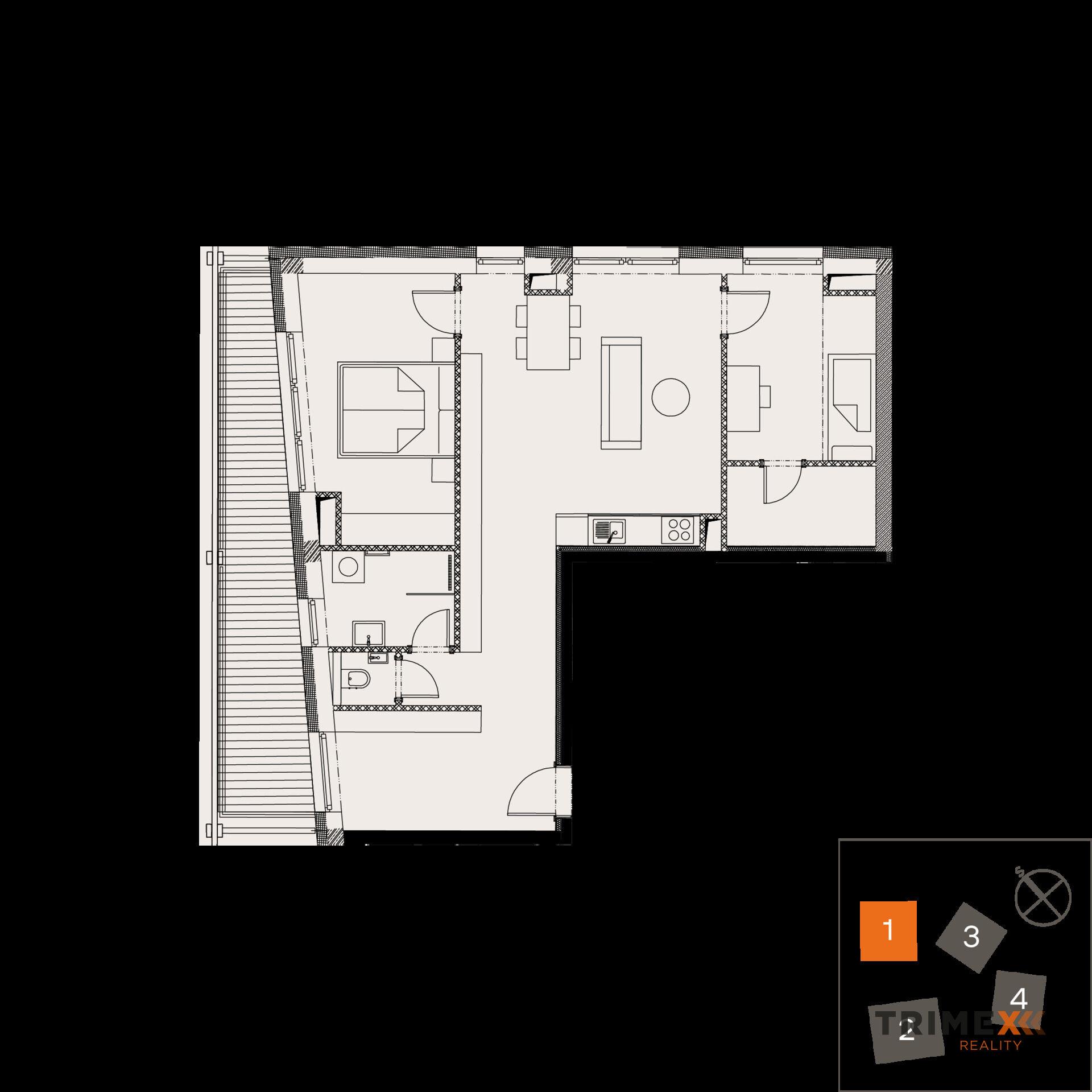 Rezidenci Štěpánov, Valašské Meziříčí, bytová jednotka 3+kk, 72,71 m2, balkon 14,08 m2