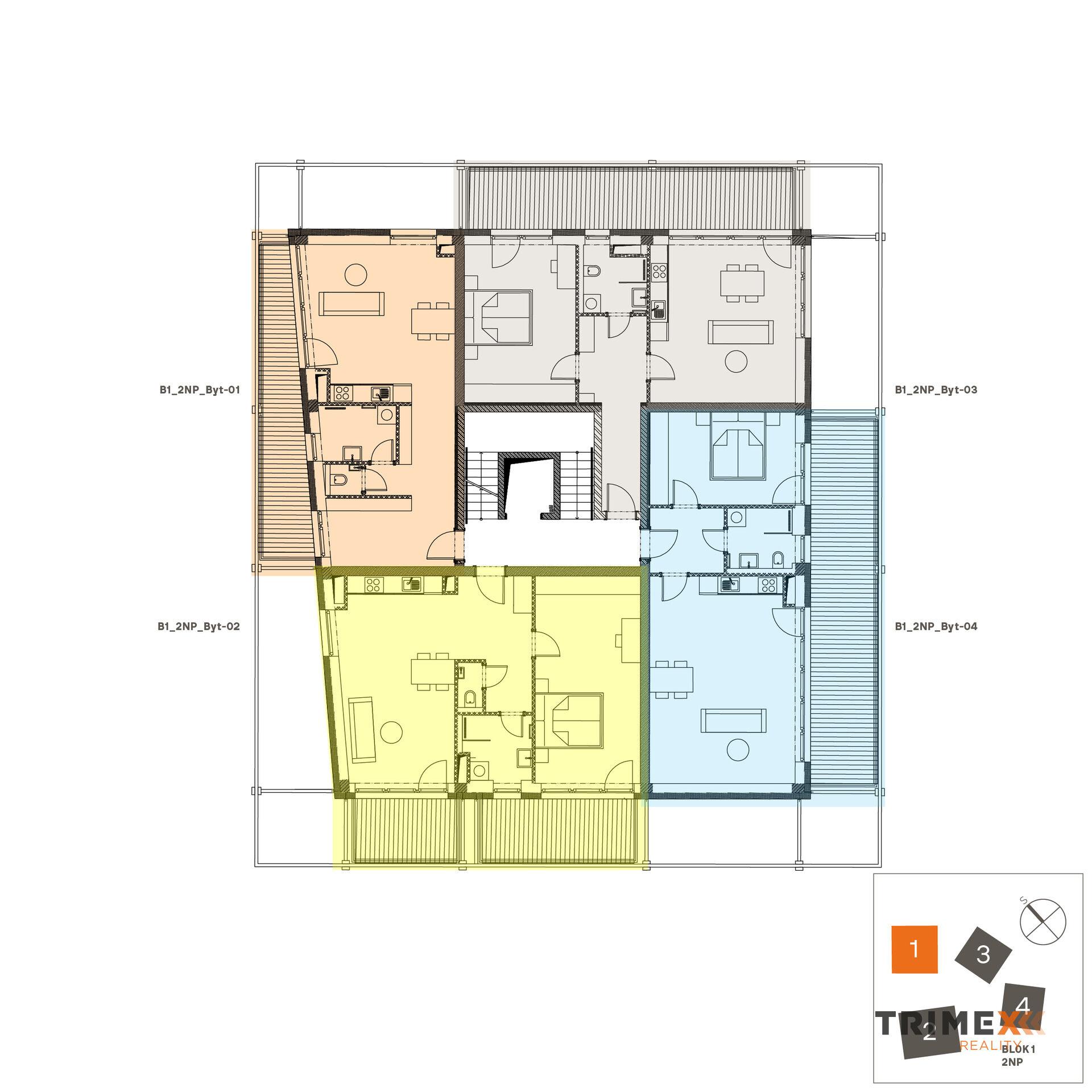 Rezidenci Štěpánov, Valašské Meziříčí, bytová jednotka 1+kk, 43,99 m2, balkon 13,91 m2