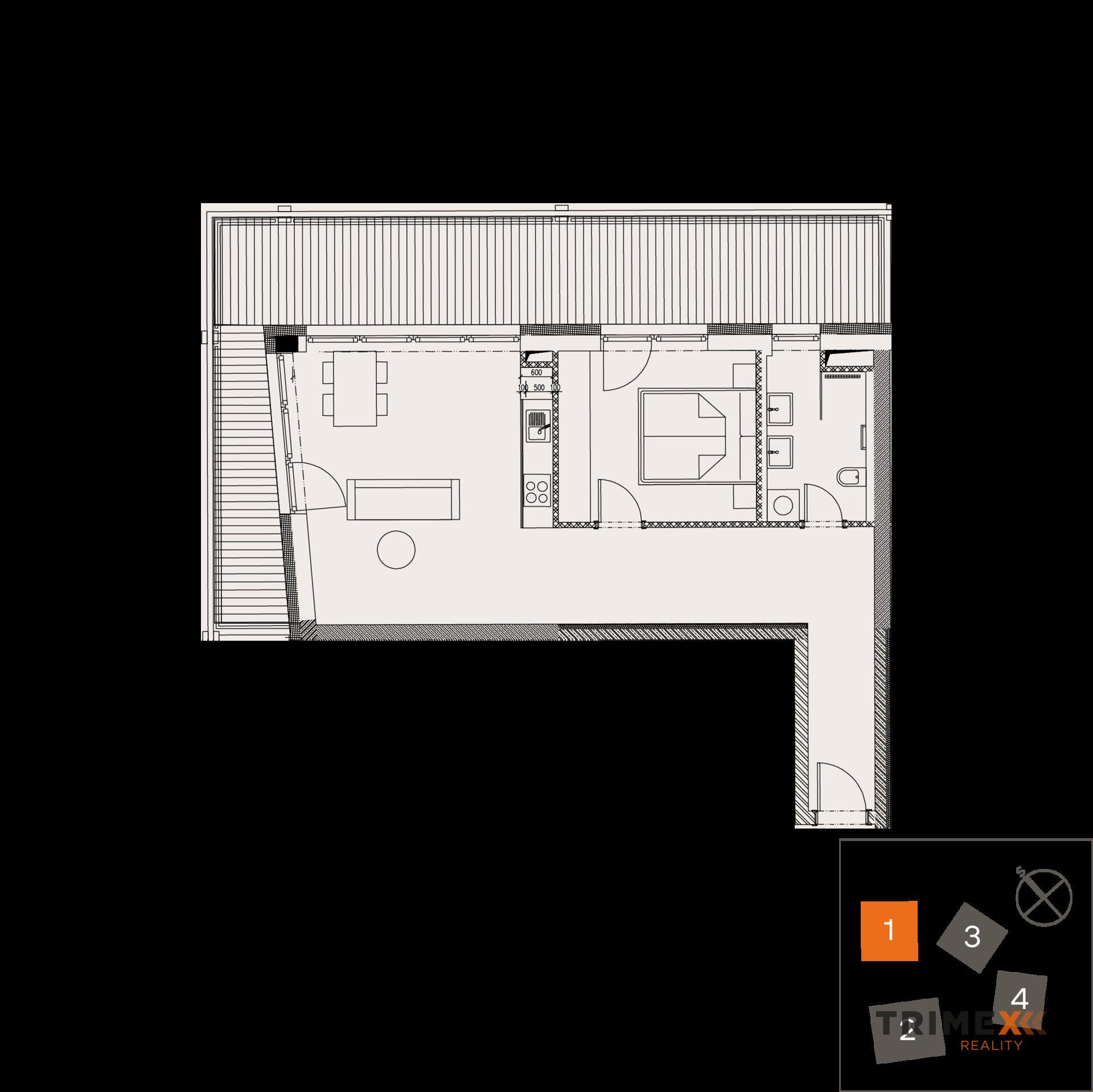 Rezidenci Štěpánov, Valašské Meziříčí, bytová jednotka 2+kk, 56,69 m2, balkon 31,41 m2