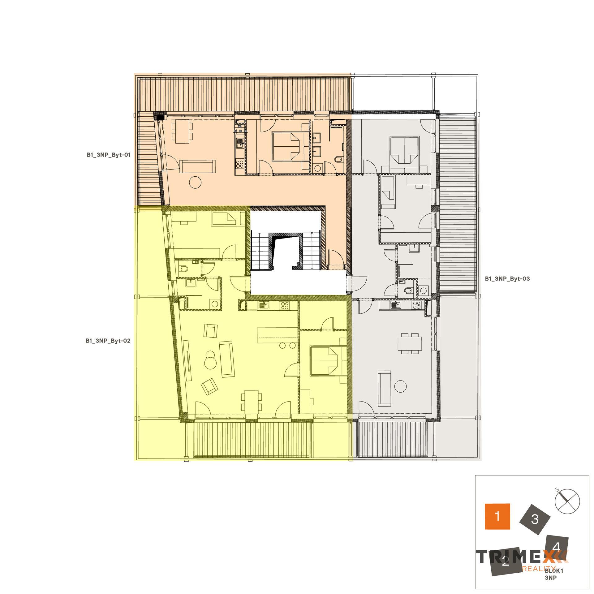 Rezidenci Štěpánov, Valašské Meziříčí, bytová jednotka 2+kk, 56,69 m2, balkon 31,41 m2