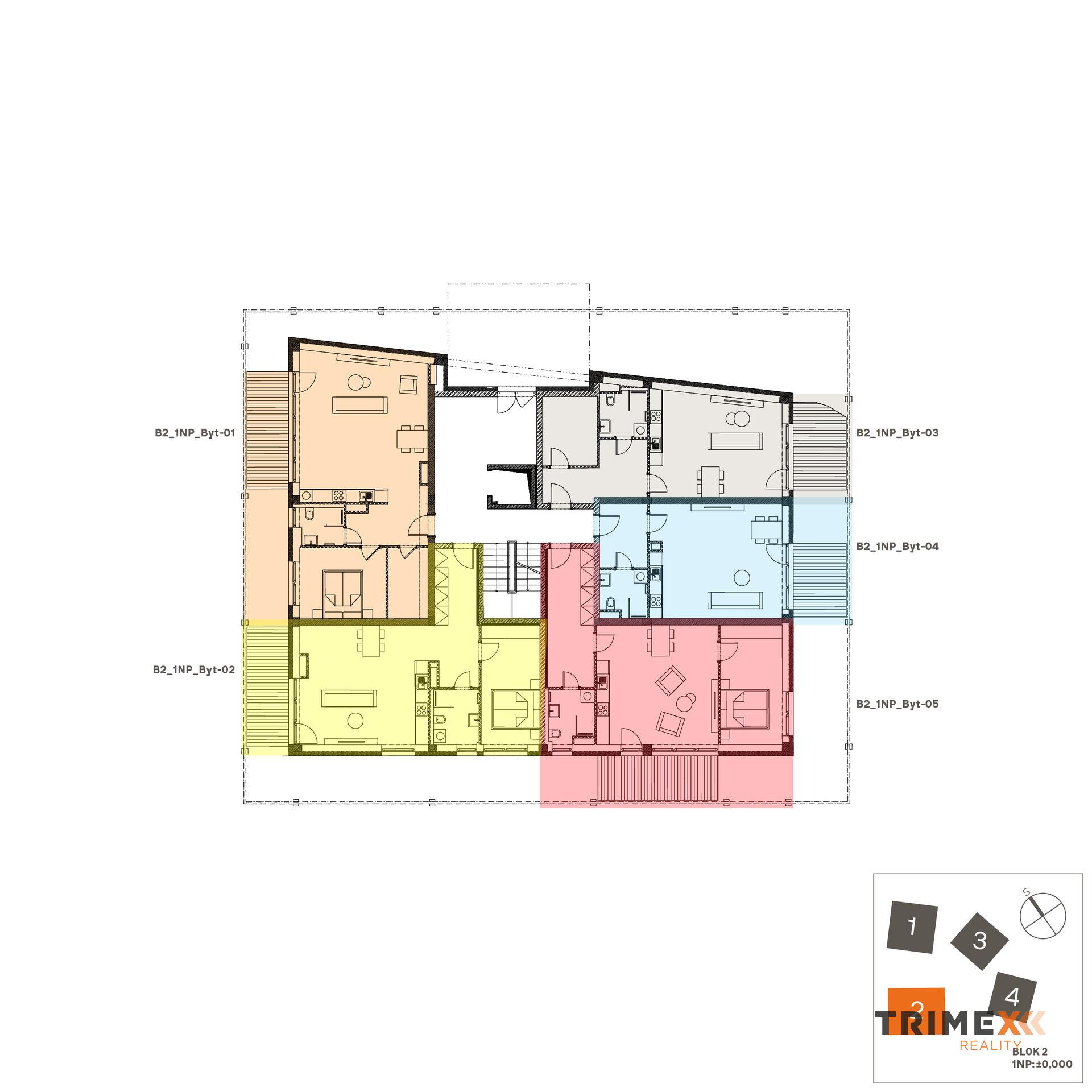 Rezidenci Štěpánov, Valašské Meziříčí, byt. jedn. 2+kk, 65,83 m2, terasa 9,95 m2, zahrada 88,49 m2