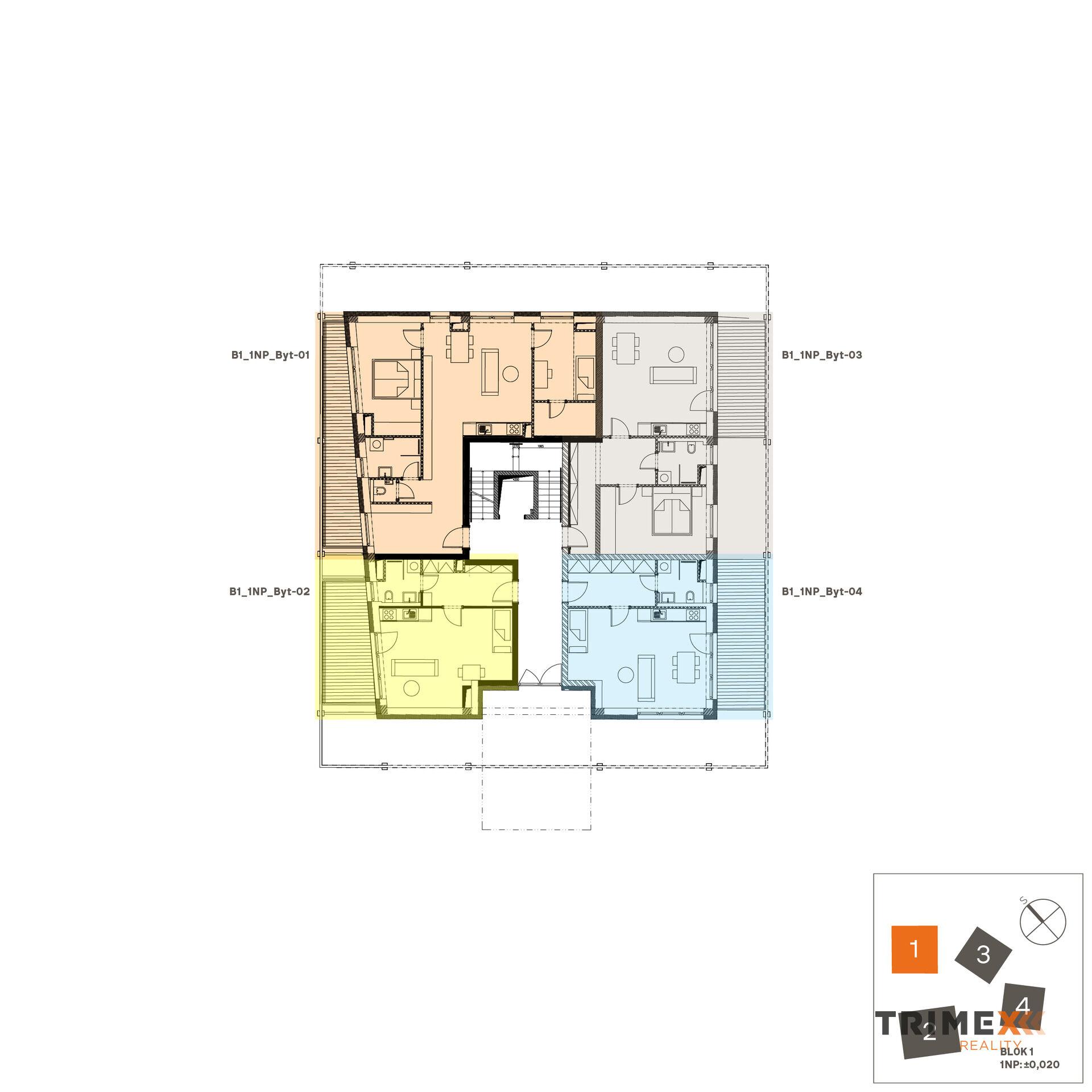 Rezidenci Štěpánov, Valašské Meziříčí, byt. jednotka 2+kk, 53,2 m2, terasa 11,26 m2, zahrada 80,3 m2