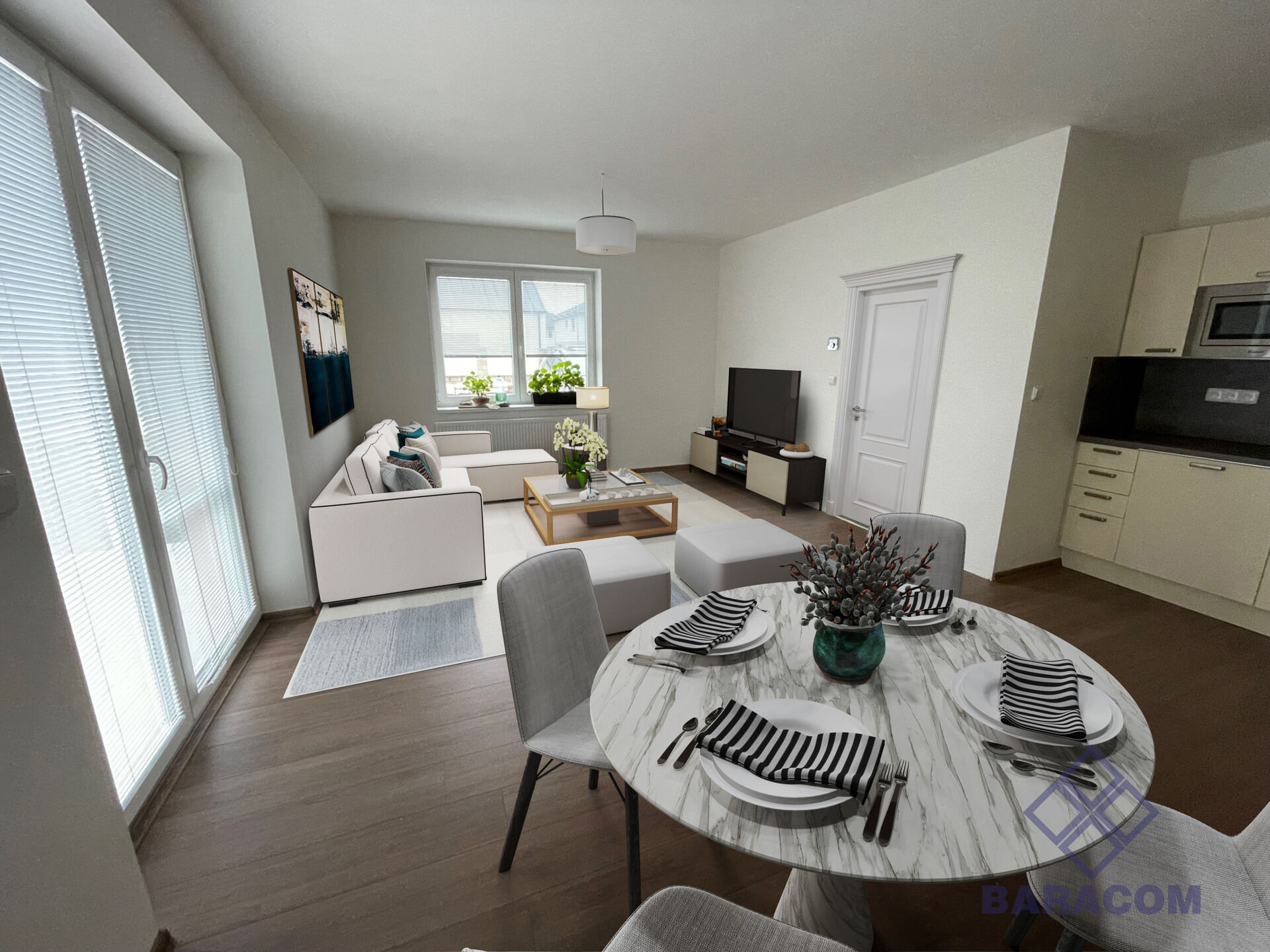 Prodej mezonetového bytu 3+kk 77 m² užitné plochy, novostavba se zahrádkou.