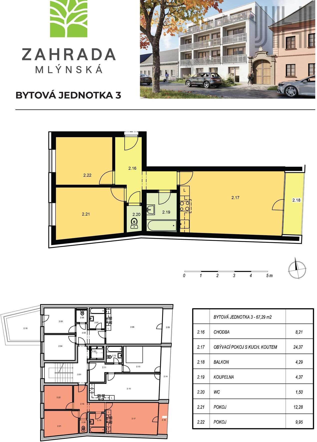 Prodej bytu 3+kk ve výstavbě v projektu Zahrada Mlýnská