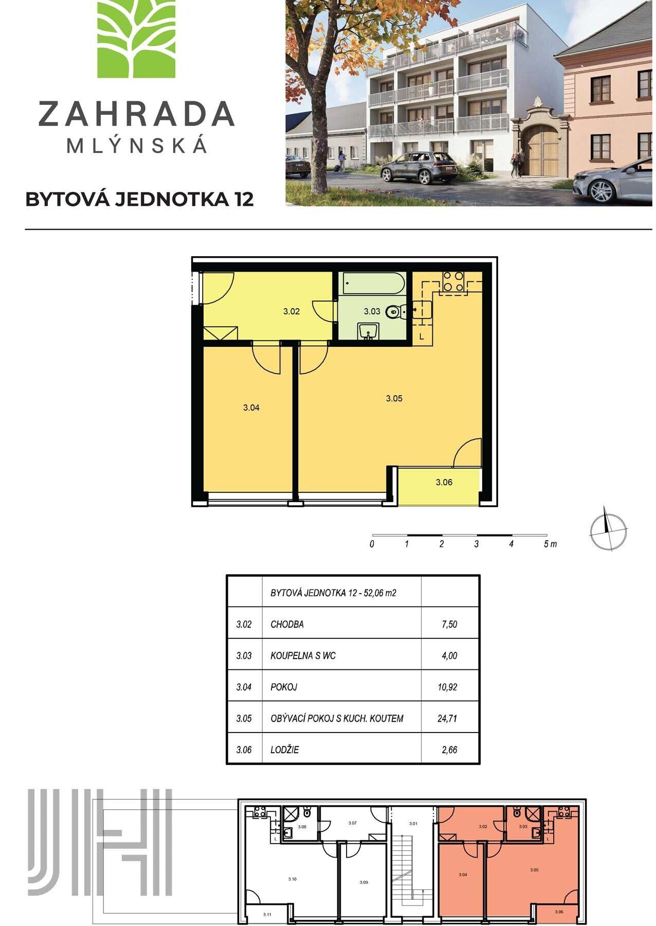 Prodej bytu 2+kk ve výstavbě v projektu Zahrada Mlýnská