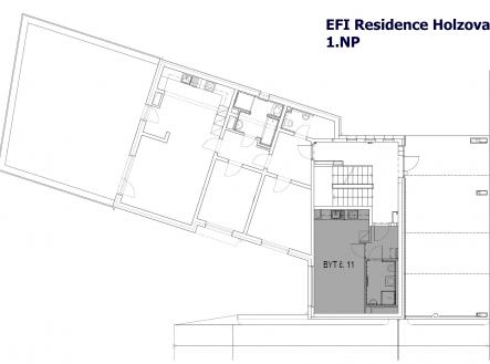 Plánek podlaží se zakreslením umístění bytové jednotky. | Prodej bytu, 1+kk, 31 m²