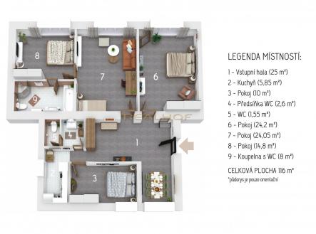 3D pudorys - byt 4+1.jpg | Prodej bytu, 4+1, 116 m²