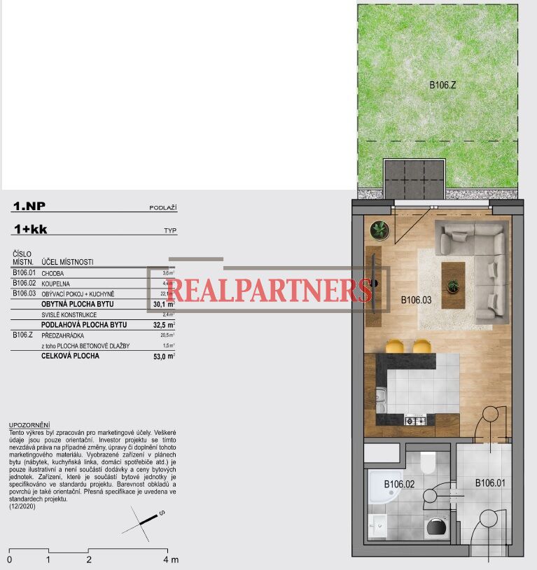 Chcete se ihned nastěhovat do bytu 1+kk o celkově ploše 53m2?