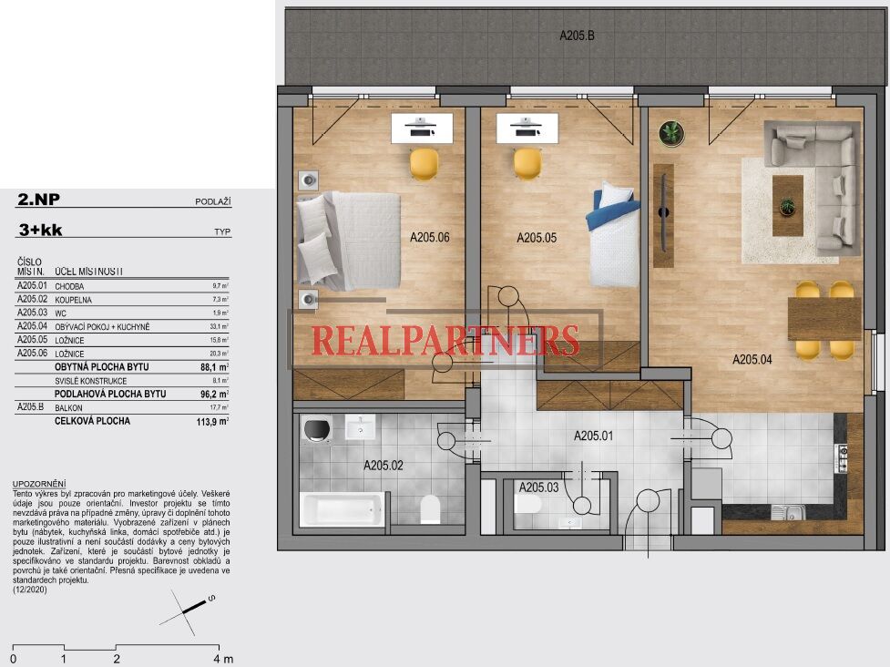 Chcete se ihned nastěhovat do bytu 3+kk o celkově ploše 114m2?