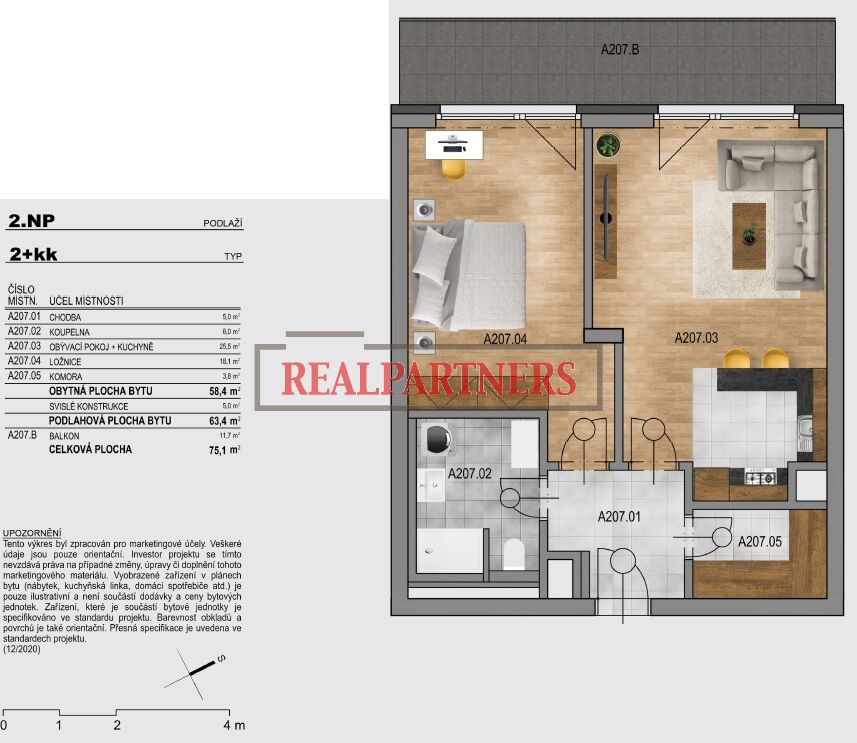 Chcete se ihned nastěhovat do bytu 2+kk o celkově ploše 75m2?