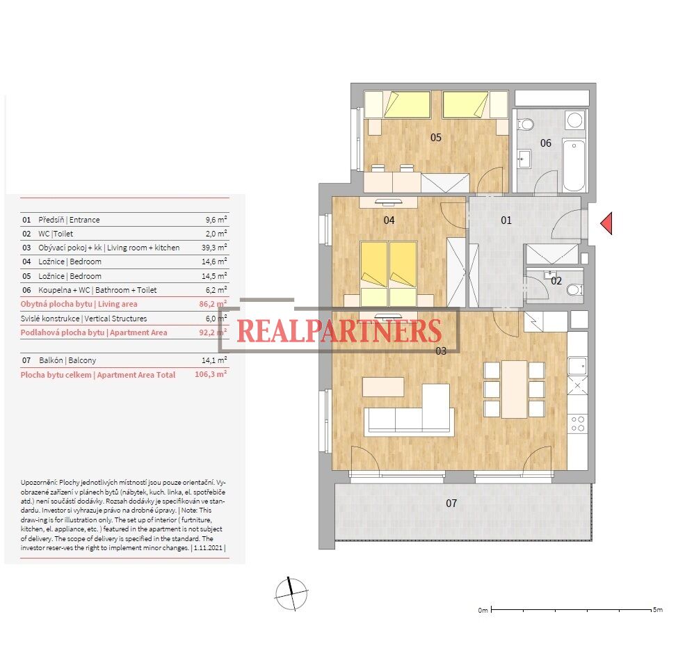 Nový byt 3+kk o ploše 92,2m + 14,1m2 balkon v nadčasové novostavbě u Vltavy.