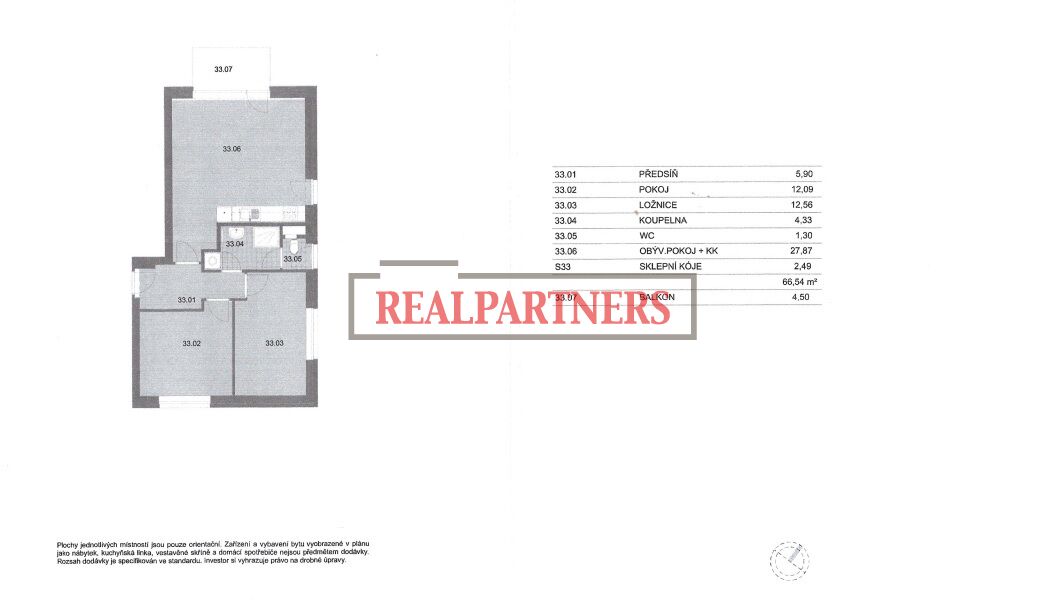 Pronájem bytu 3+kk o ploše 67m2 + balkon 4,5m2 + sklep + venkovní parkovací stání v obci Hořovice