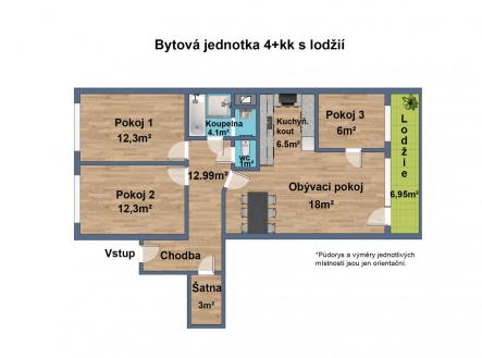Plánek ve 2D.jpg | Pronájem bytu, 4+kk, 83 m²