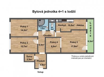 Plánek ve 2D.jpg | Pronájem bytu, 3+1, 90,4 m²