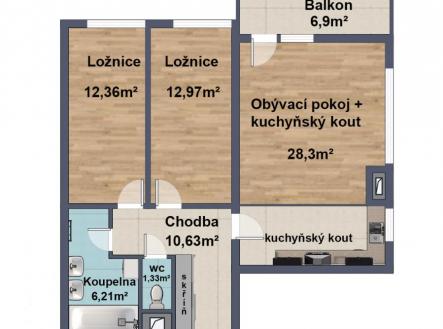 Plánek ve 2D.jpg | Pronájem bytu, 3+kk, 80,8 m²
