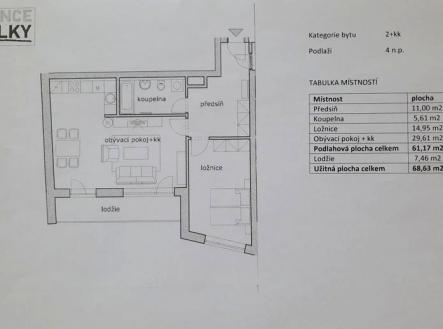 . | Pronájem bytu, 2+kk, 61 m²