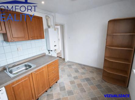 Renovovaná kuchyně s dřevěnými skříňkami.jpg | Prodej bytu, 1+1, 30 m²