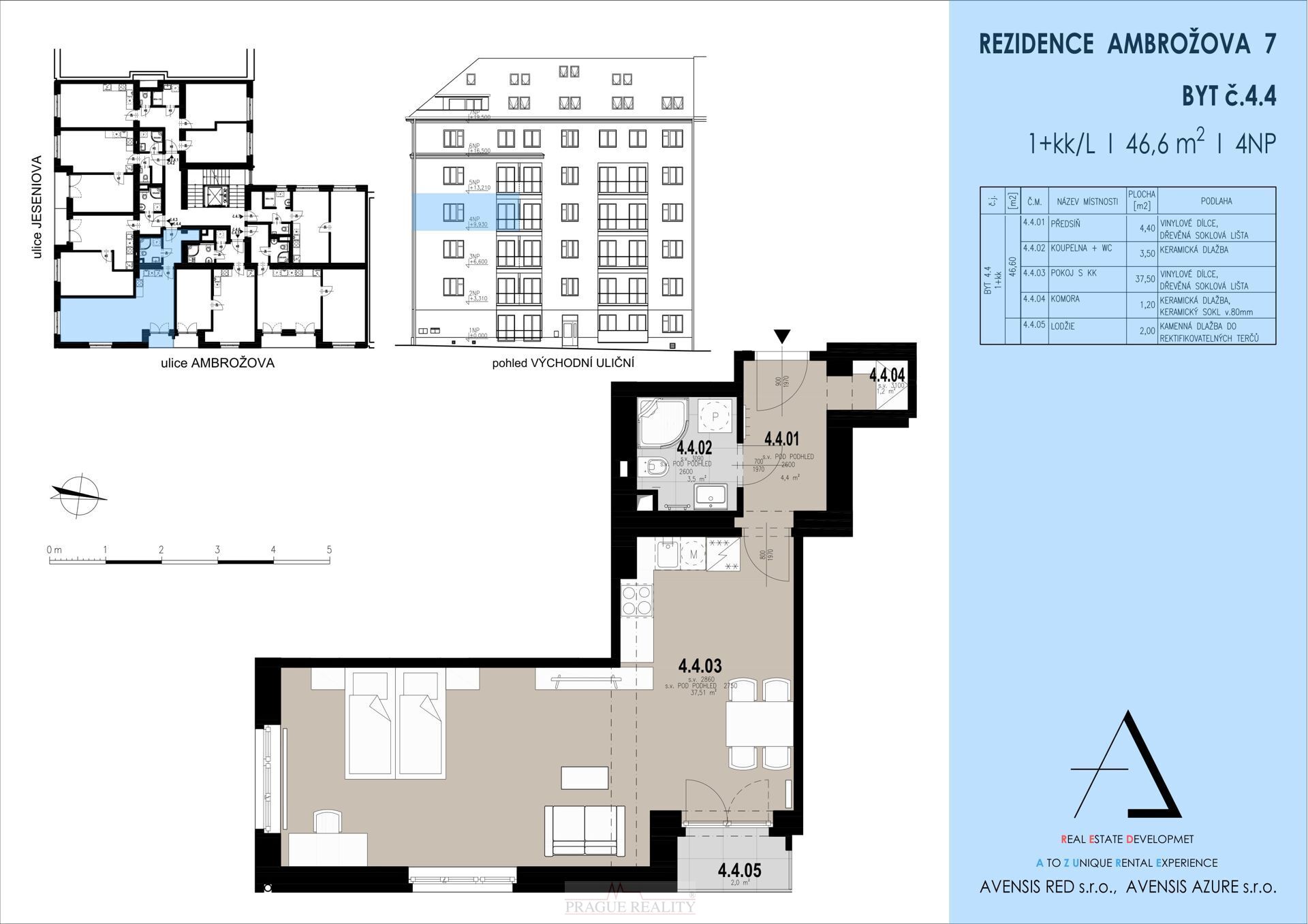 Nadstandardní 1+kk 46m2 + lodžie 2m2, P3 rezidence Ambrožova