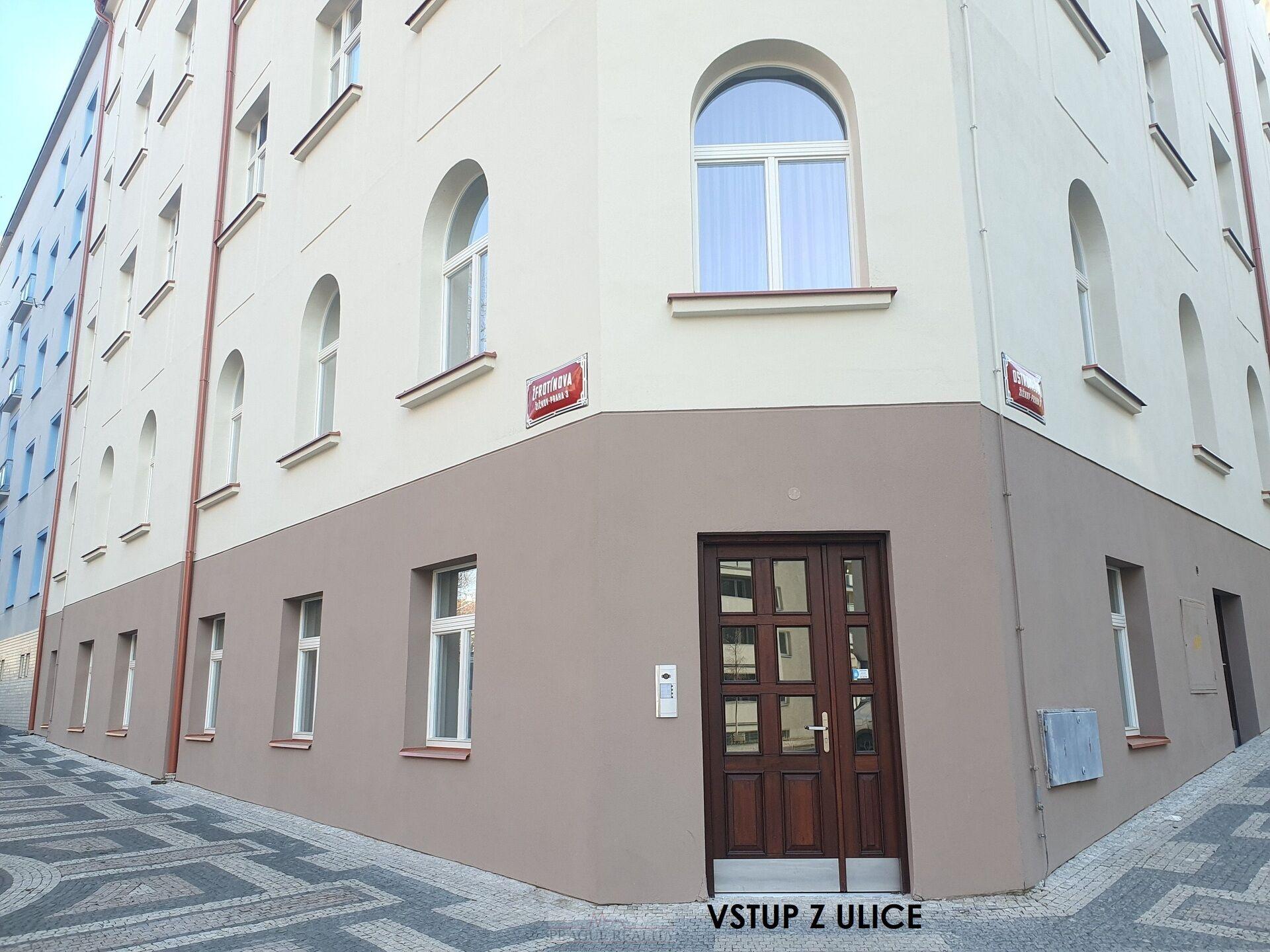 Luxusní, zcela nový komerční prostor 225m2, P3 Žižkov, roh ulic Ostromečská x Žerotínova