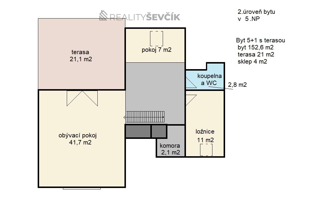 Prodej bytu 5+1 (mezonet)o výměře 152 m2 s terasou 21 m2 v ul. Komenského v Českých Budějovicích.