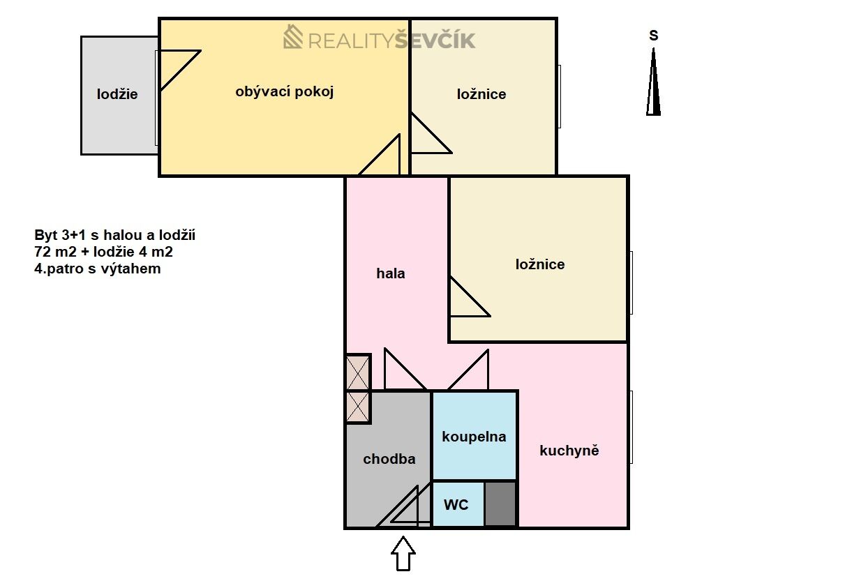 Prodej bytu 3+1 s halou v OV o výměře 72 m2 + lodžie v Českém Krumlově.