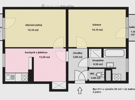 Prodej bytu, 2+1, 60 m²