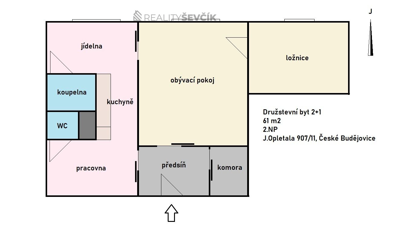 Prodej družstevního bytu 2+1, 61 m2 v ul. J.Opletala v Českých Budějovicích