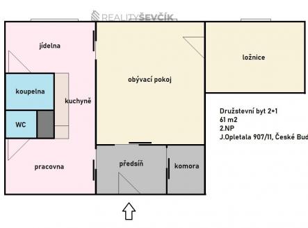 Prodej bytu, 2+1, 61 m²