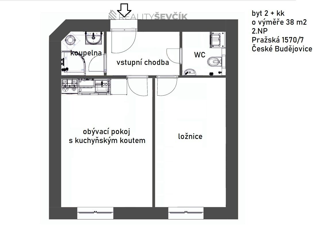 Pronájem bytu, 2+kk, 38 m2, Pražská třída v Českých Budějovicích