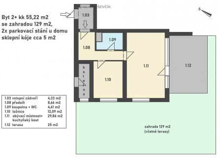 Prodej bytu, 2+kk, 55 m²