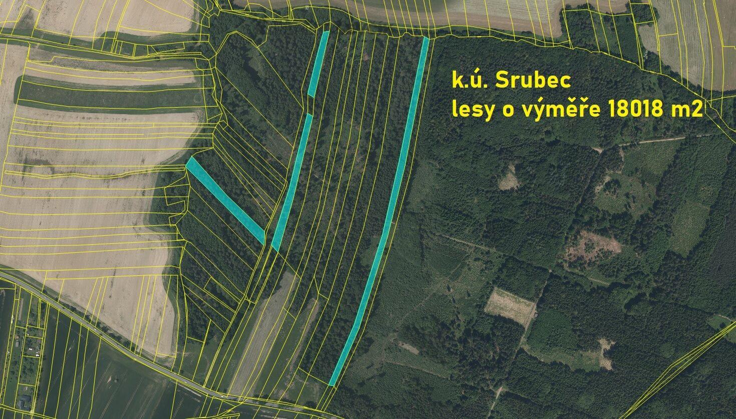 Prodej lesních pozemků o výměře 18018 m2 v k.ú. Srubec, okres České Budějovie