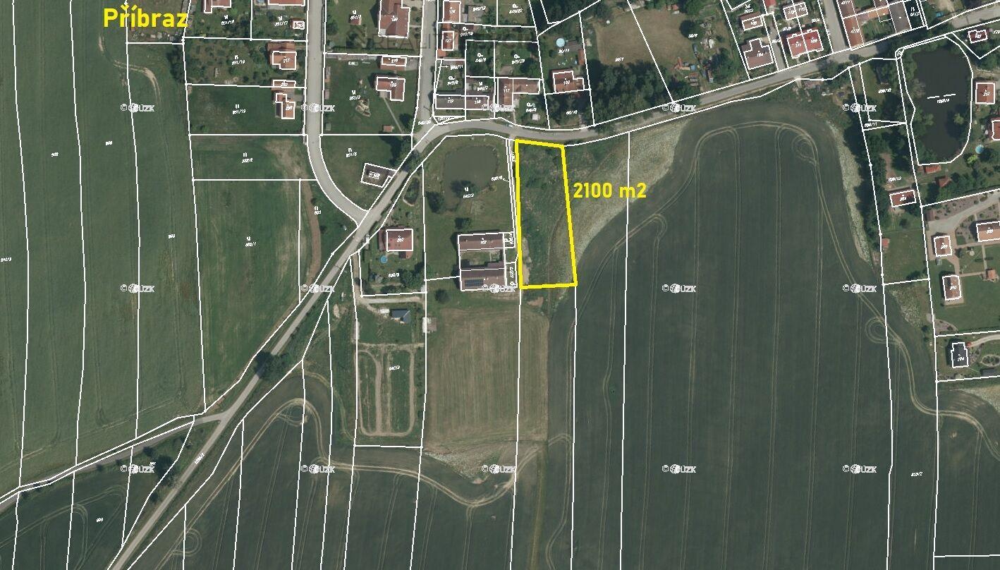 Prodej stavebního pozemku 2100 m2 v obci Příbraz, okres Jindřichův Hradec
