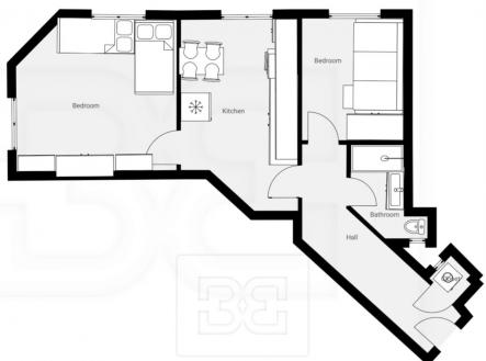 Půdorys | Pronájem bytu, 2+1, 55 m²