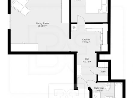 Půdorys | Pronájem bytu, 2+kk, 54 m²
