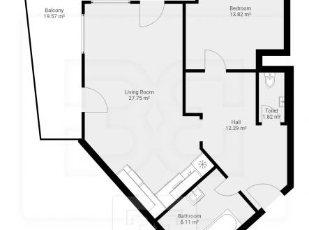 Orientační půdorys | Prodej bytu, 2+kk, 66 m²