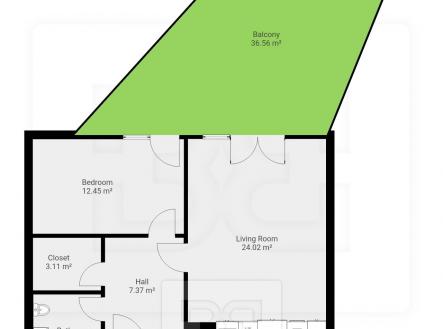 Půdorys | Pronájem bytu, 2+kk, 55 m²