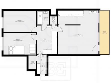 Půdorys | Pronájem bytu, 3+kk, 80 m²