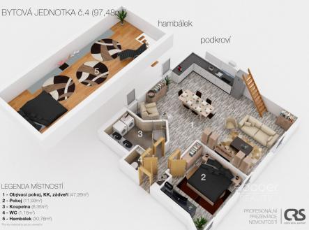 Pronájem bytu, 2+kk, 97 m²