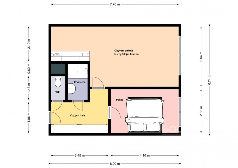 Pronájem bytu 2+kk, 45m2, Praha 10 - Horní Měcholupy, ul. Nad Přehradou.