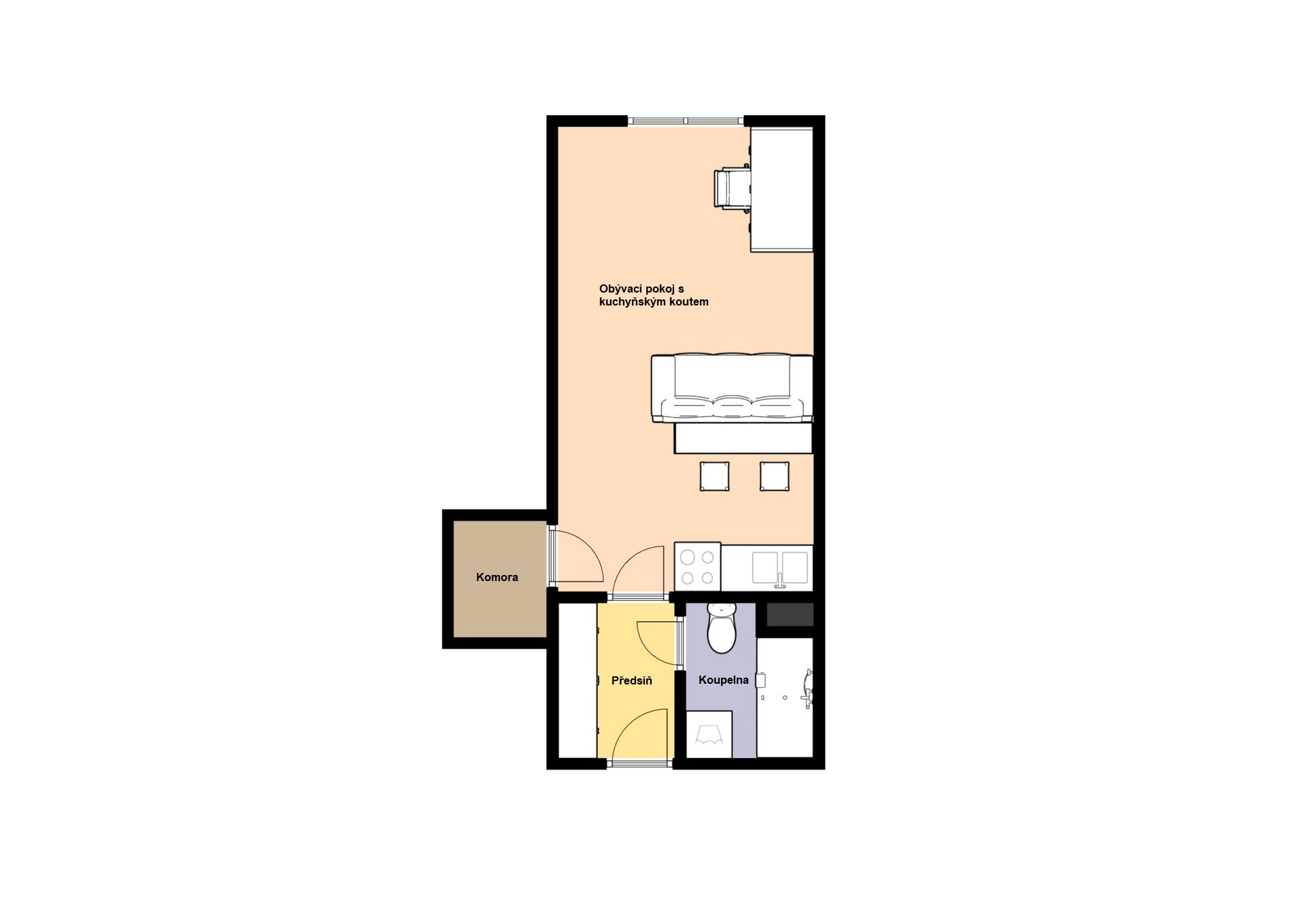 Pronájem hezkého bytu 1+kk, 29 m2, Praha 4 - Modřany, ul. Petržílova.