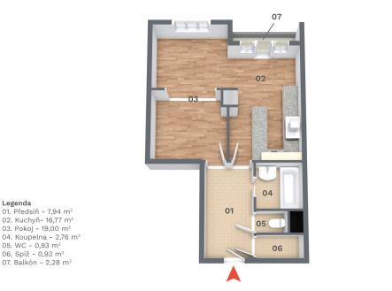 Pronájem bytu, 2+kk, 49 m²