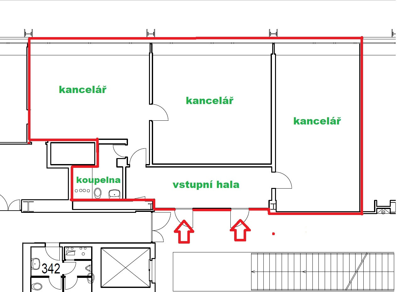 Pronájem tří kanceláří 114 m2 ulice Sokolovská, Praha 9