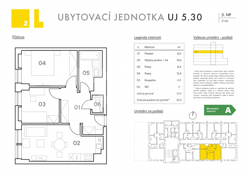 Prodej jednotky v developerském projektu 3+kk o ploše 52 m2, ul. Koupelní, Hodonín