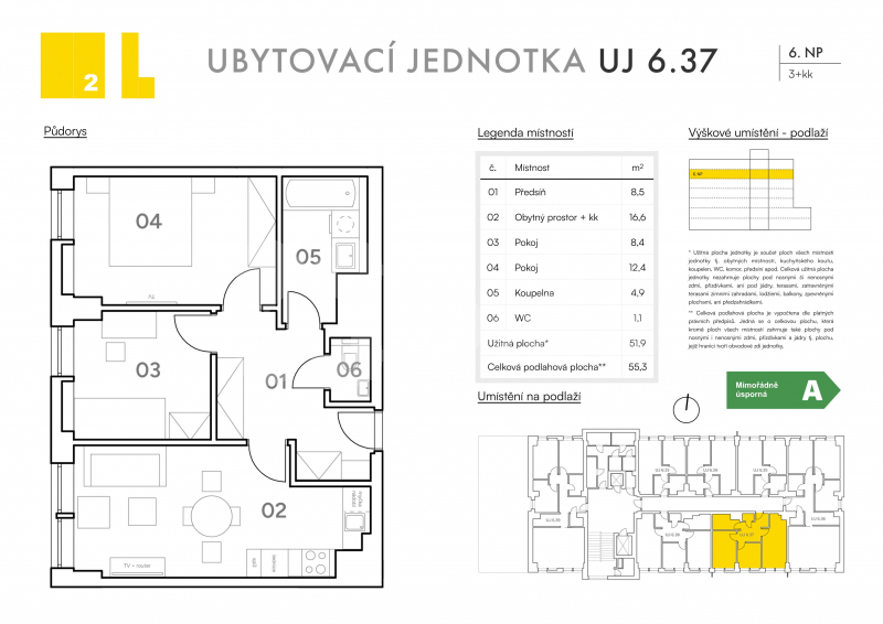 Prodej jednotky v developerském projektu 3+kk o ploše 52 m2, ul. Koupelní, Hodonín