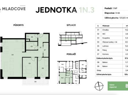 Prodej bytu 1N3, 3+kk 121 m2, dva balkony, sklep, Zlín, Mladcová | Prodej bytu, 3+kk, 121 m²