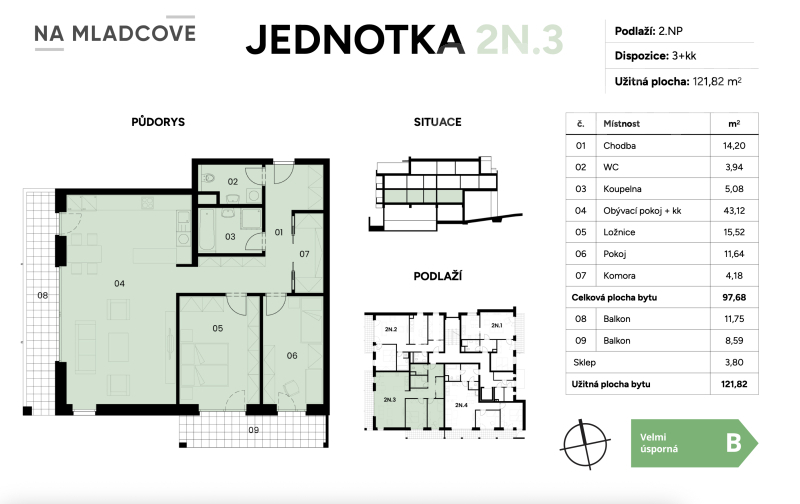 Prodej bytu 2N3, 3+kk 122 m2, dva balkony, sklep, Zlín, Mladcová