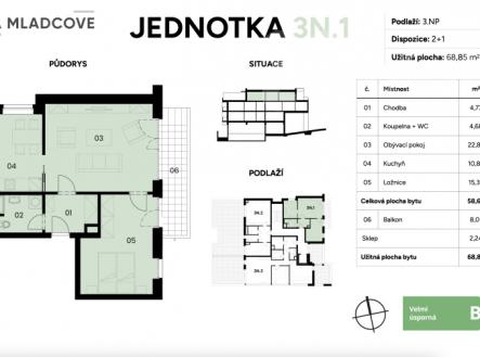 Prodej bytu 3N1, 2+1 69 m2, balkon, sklep, Zlín, Mladcová | Prodej bytu, 2+1, 69 m²